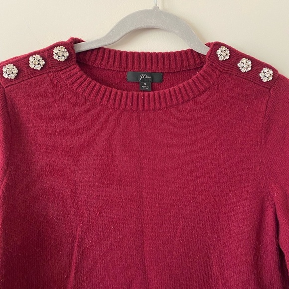 J.Crew Burgundy Wool Blend Pull Over Jewel Buttons Crew Neckline Sweater - Picture 4 of 8